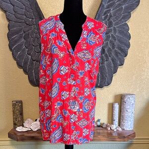 Cynthia Rowley Floral Paisley Red Sleeveless Top
